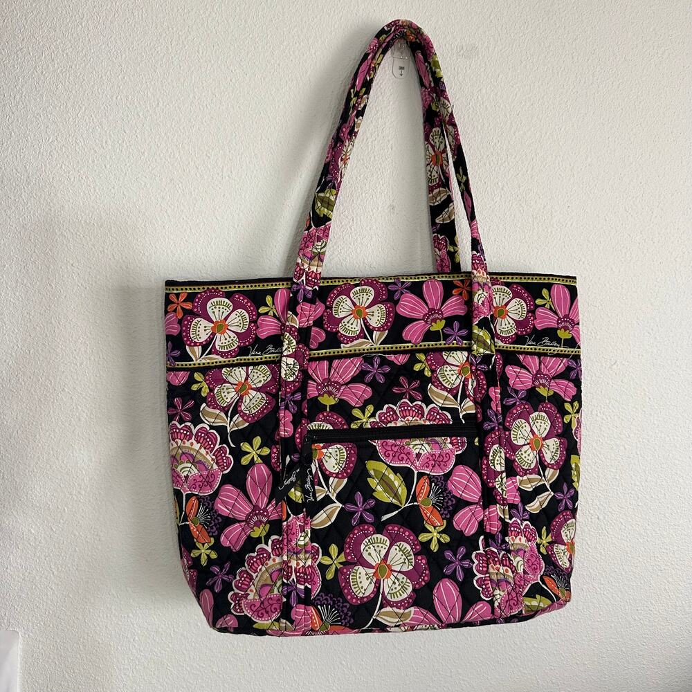 Vera Bradley Shoulder‎ Double Strap Quilted Tote/Bag/Purse Floral Pink Black